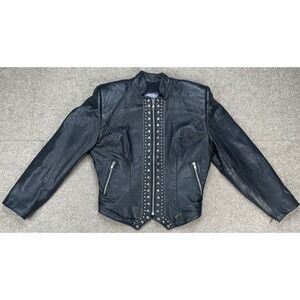 Tribe America Women's Full Zip‎ Long Sleeve Medal Beaded Leather Jacket Size 4